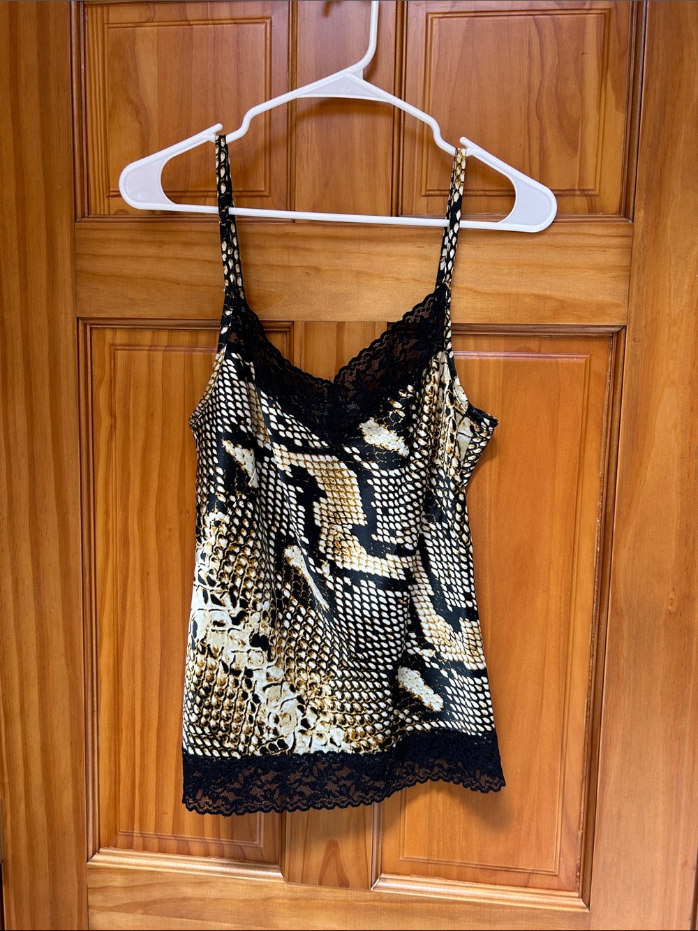 Cache Black and Gold Animal-Print Lace Trim Cami Top